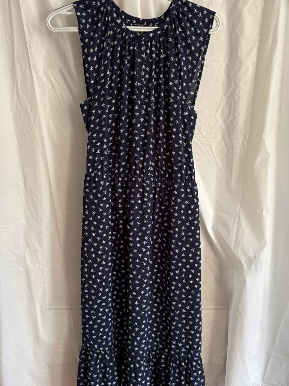 J.Crew Mercantile Navy & White Dragonfly Cap Sleeve Dress with Ruffled Bottom XS
